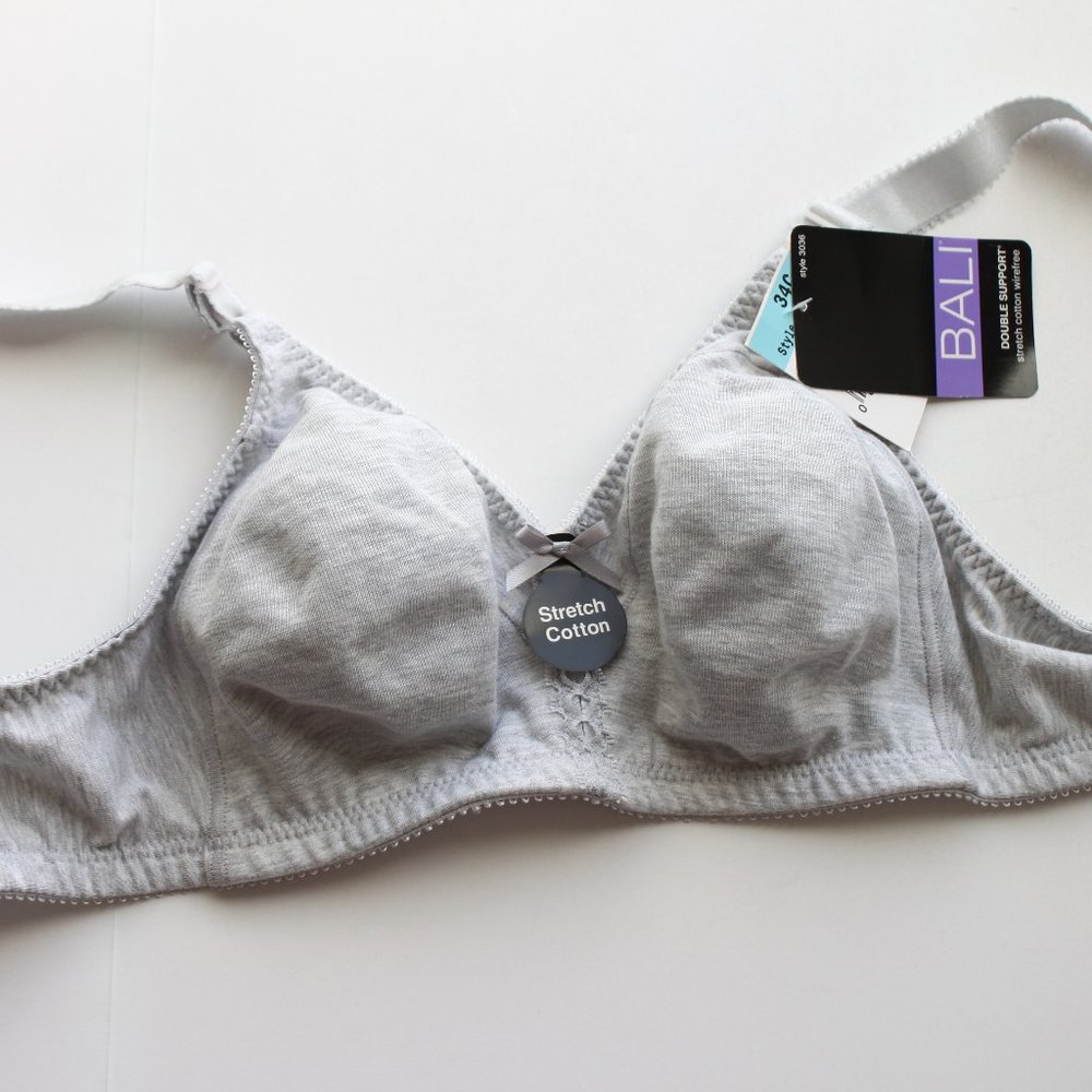 Bali Women's 34C Double Support Bra #3036 Cool Comfort Cotton Wirefree Grey New